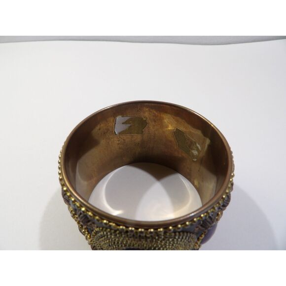 Brass purple beaded wide bangle bracelet, 8" length, missing stone - Picture 9 of 11